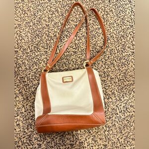 Mondani Over the shoulder white and tan purse